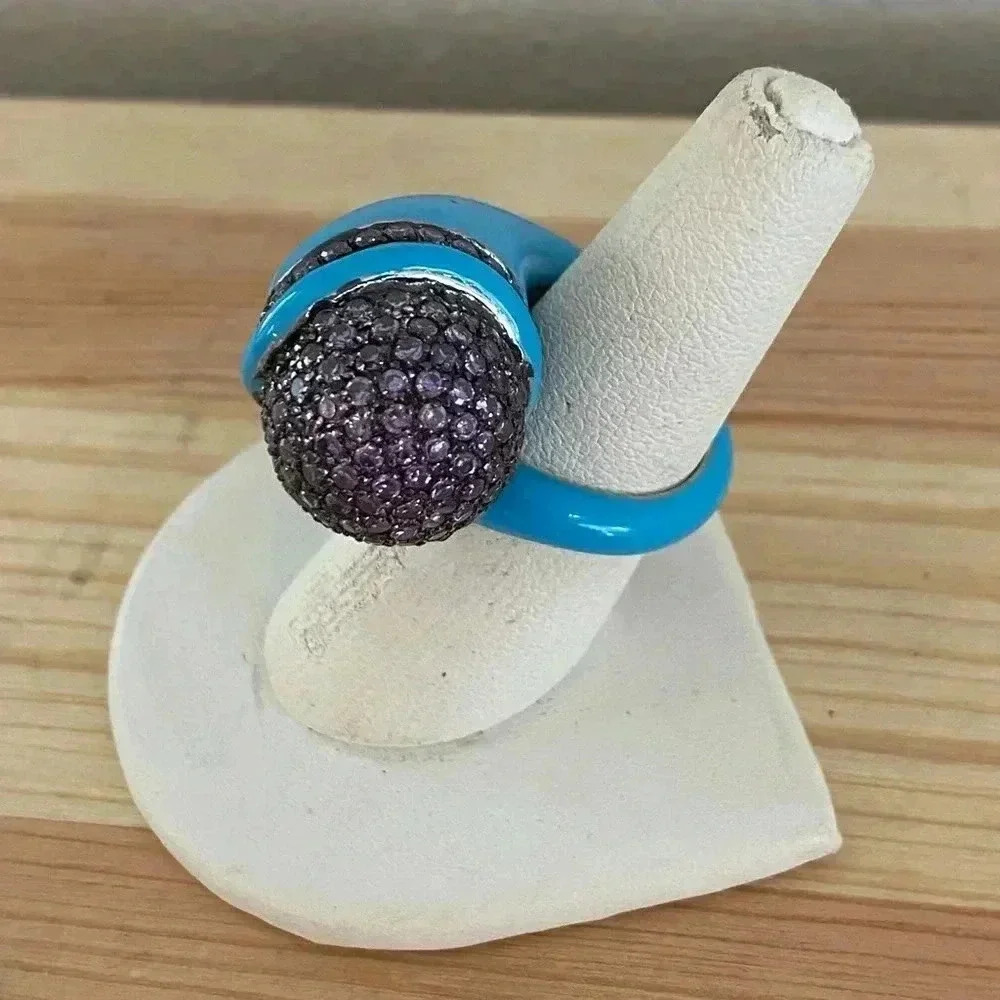 High End Sterling Silver Crystal Statement Ring - image 4